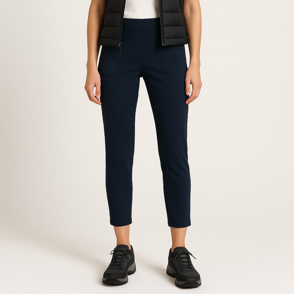 Aether Cropped Travel Pants Navy Blue Size XS Split Hem Stretch Cotton‎